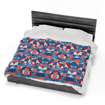 Red White and Blue Bold Pattern - Oil Paint Texture - BIG - Velveteen Plush Blanket