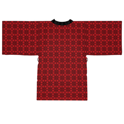 Vibrant Kaleidoscope - Black - Scarlet - Long Sleeve Kimono Robe (AOP)