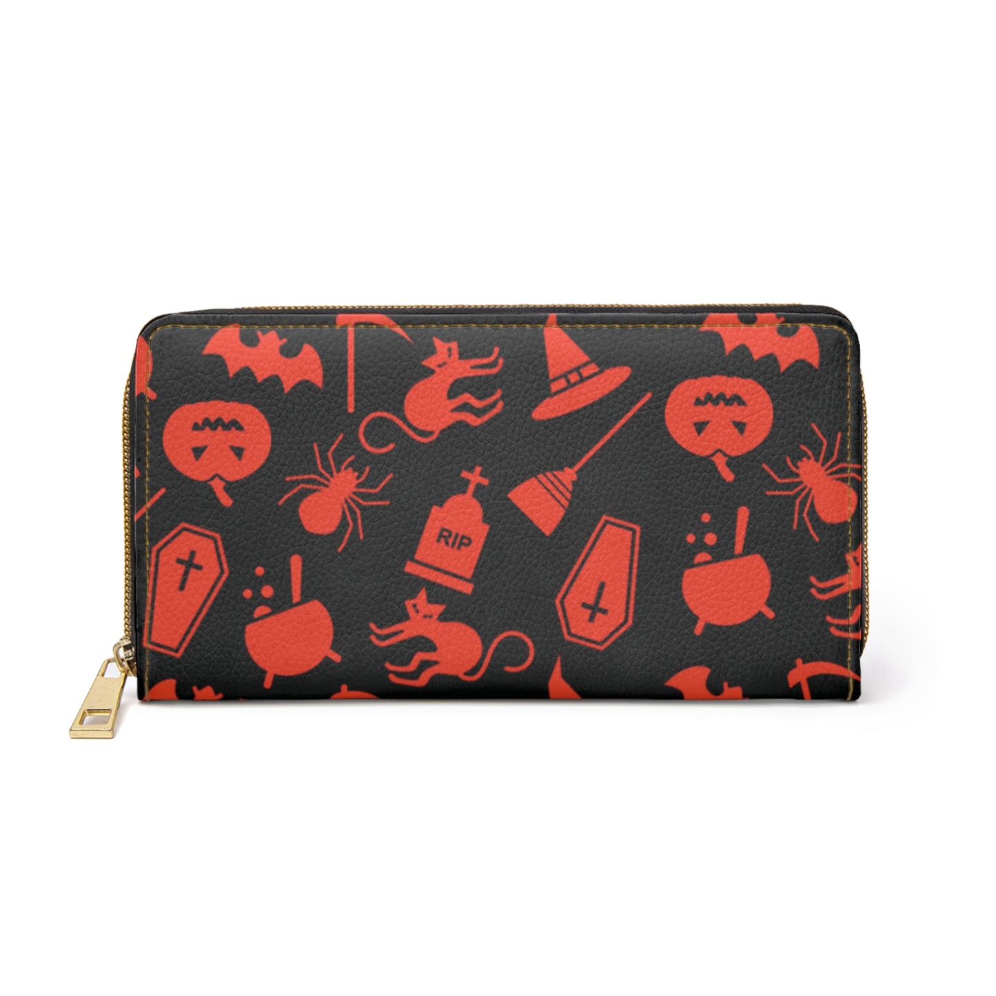 Halloween Scaries - Big - Orange - Black 000000 - Zipper Wallet