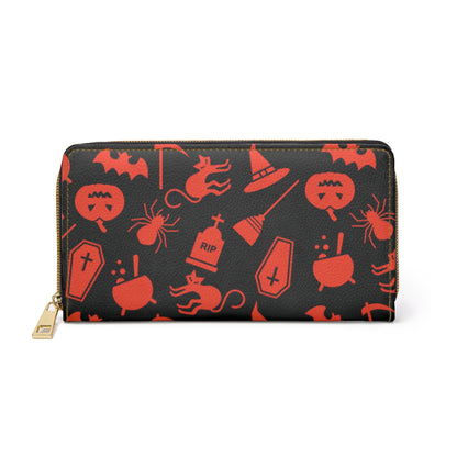 Halloween Scaries - Big - Orange - Black 000000 - Zipper Wallet