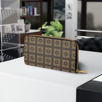 Intersecting Squares - Brown - Black - Zipper Wallet