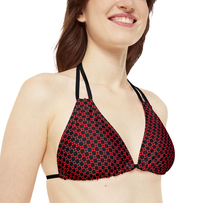 Pixel Petals - Red - Black - Strappy Bikini Set