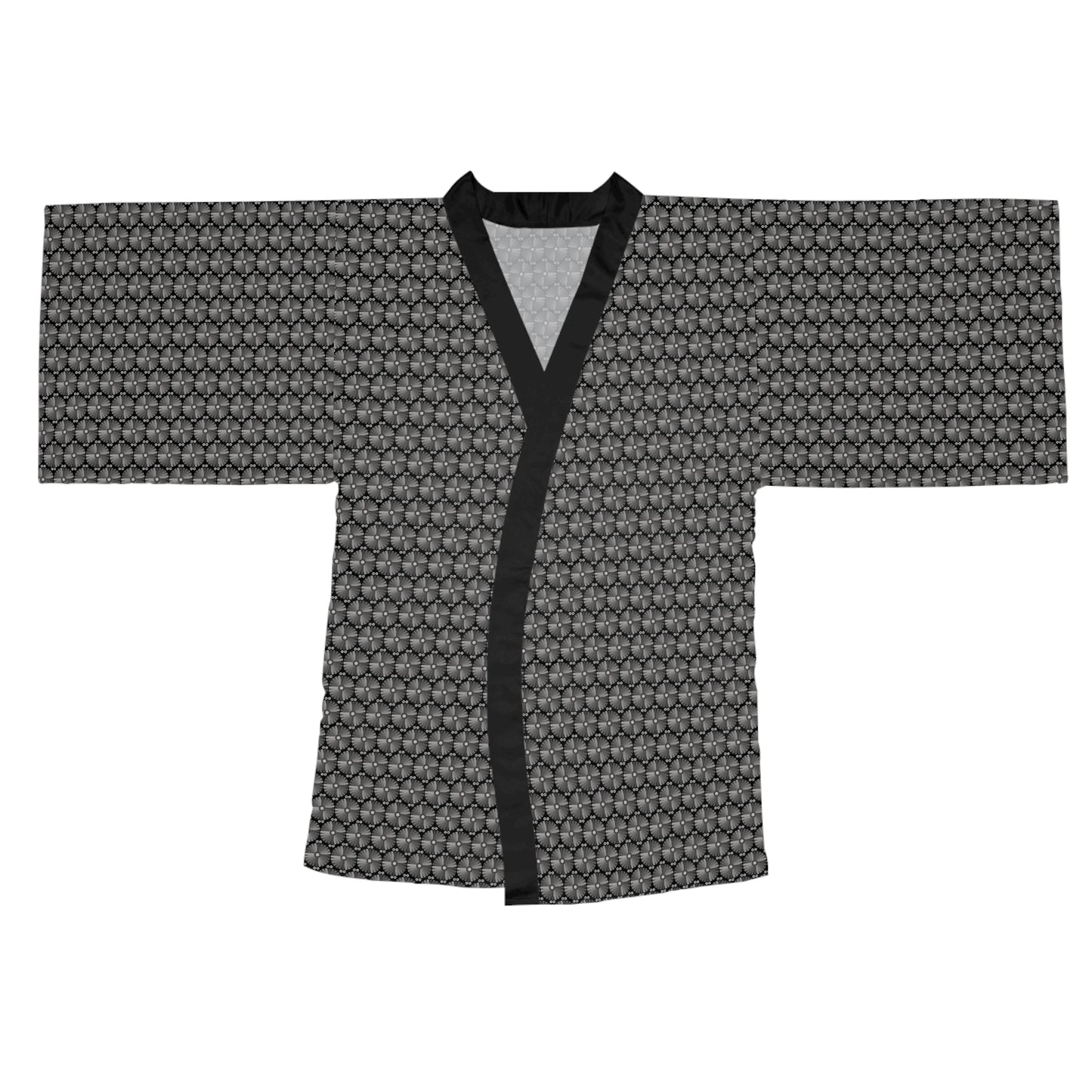 Letter Art - I - Gray - Black 000000 - Long Sleeve Kimono Robe (AOP)