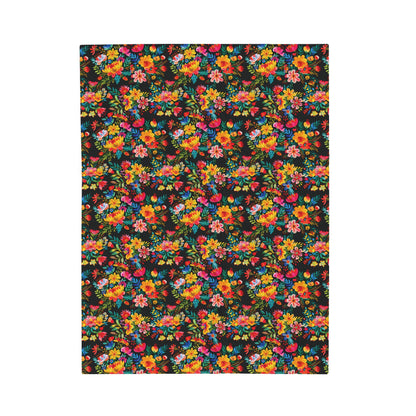 Bright Bold Watercolor Flowers - Black 000000 - Velveteen Plush Blanket