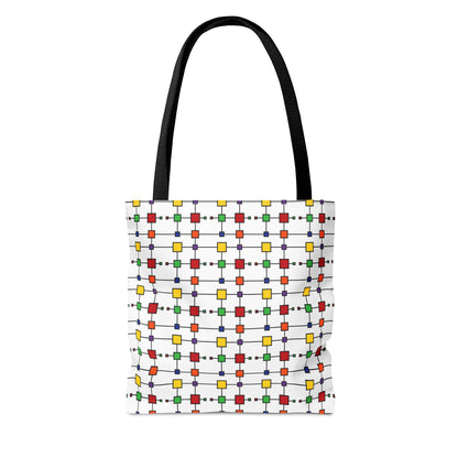 Geometric Black Grid with Squares - White ffffff  - Tote Bag