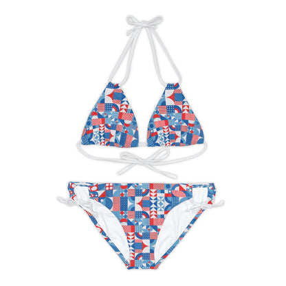 Red White and Blue Bold Pattern - Oil Paint Texture - Strappy Bikini Set