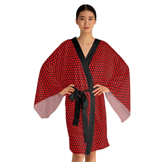 Scarlet Polka Dots - Black - Long Sleeve Kimono Robe