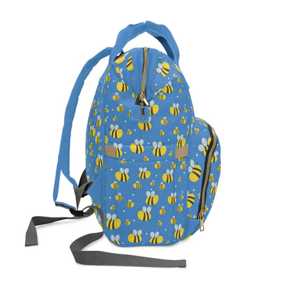 Lots of Bees - Blue #139aff  - large print - Multifunctional Diaper Backpack