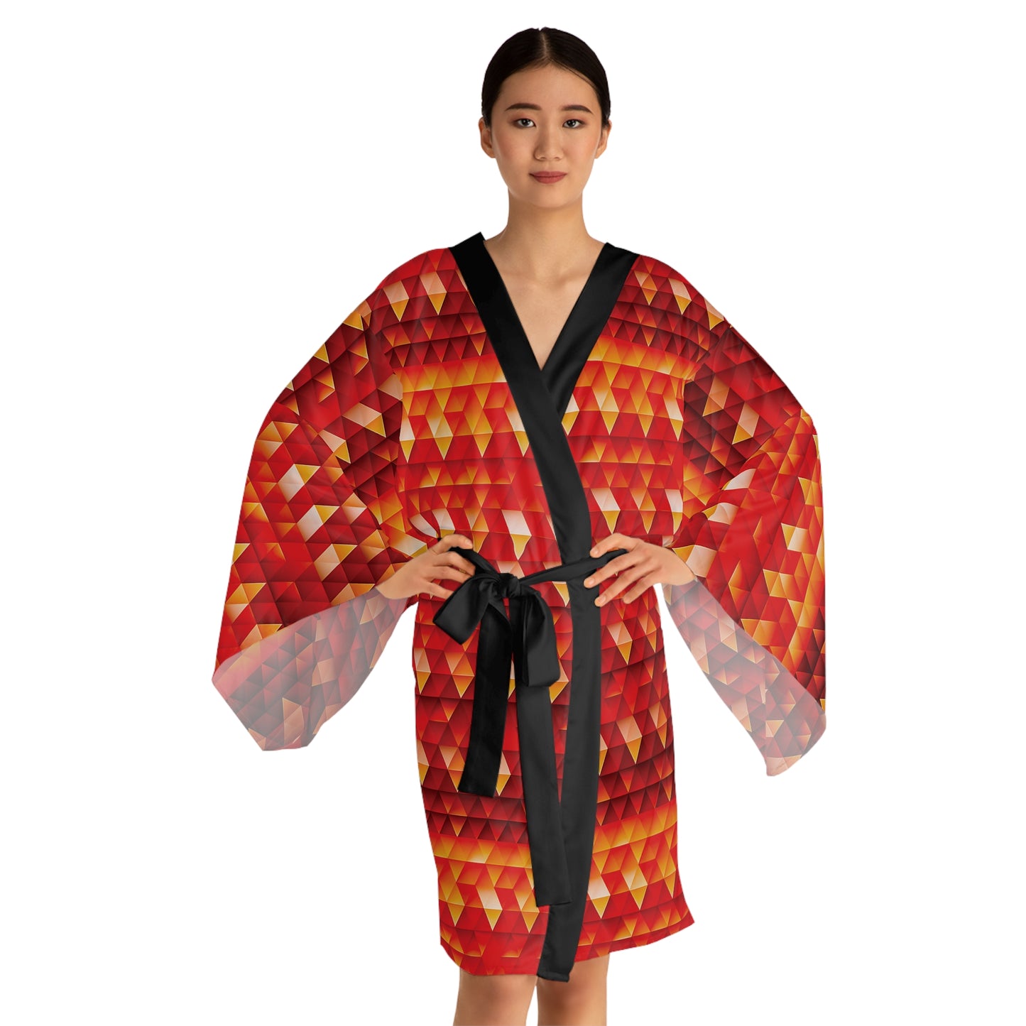 Geometric Flame - Red Triangles - Long Sleeve Kimono Robe