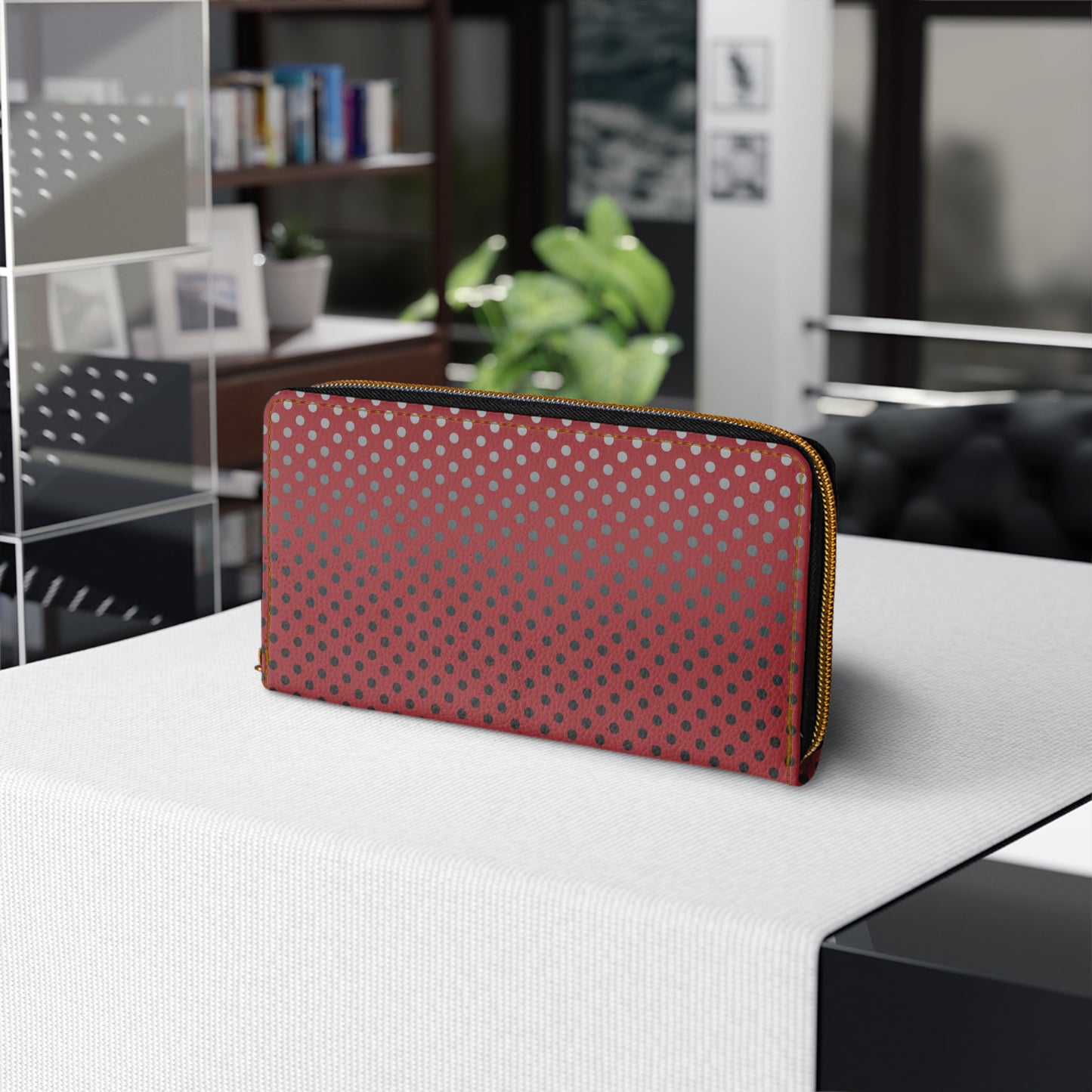 Red with Black Gray White Dots - Zipper Wallet