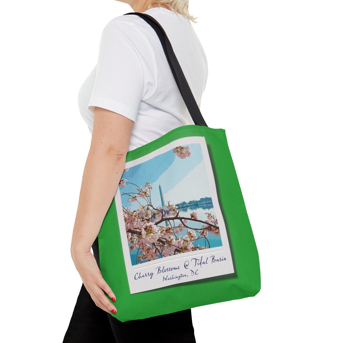 Instant Photo - Tidal Basin Cherry Trees - Lime Green 21C12E - Tote Bag