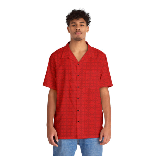 Embossed Geometric Pattern - Red - Men's Hawaiian Shirt