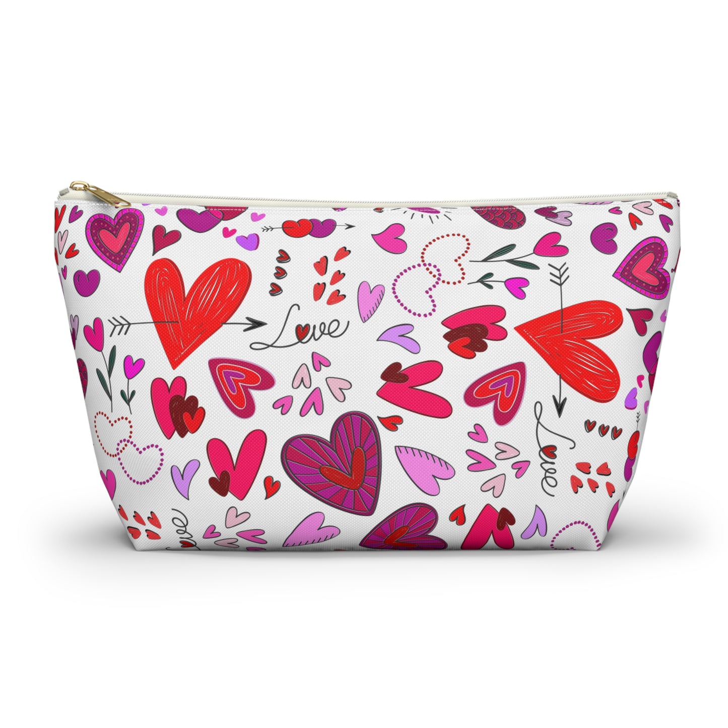 Heart Doodles - White ffffff - Accessory Pouch w T-bottom