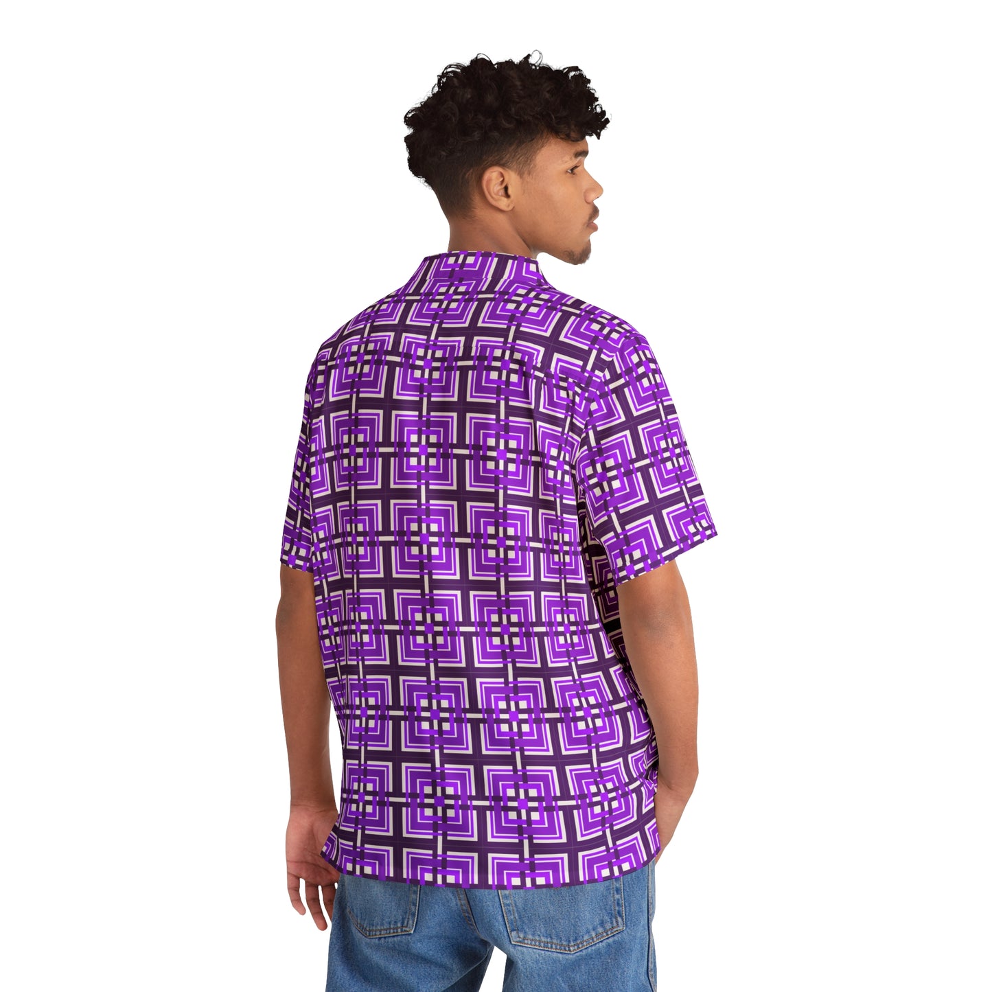 Intersecting Squares - Purple - White ffffff - Men's Hawaiian Shirt