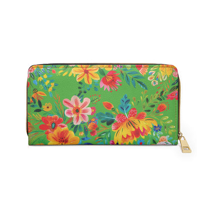 Bright Bold Watercolor Flowers - Bright Apple Green 56BD00 - Zipper Wallet