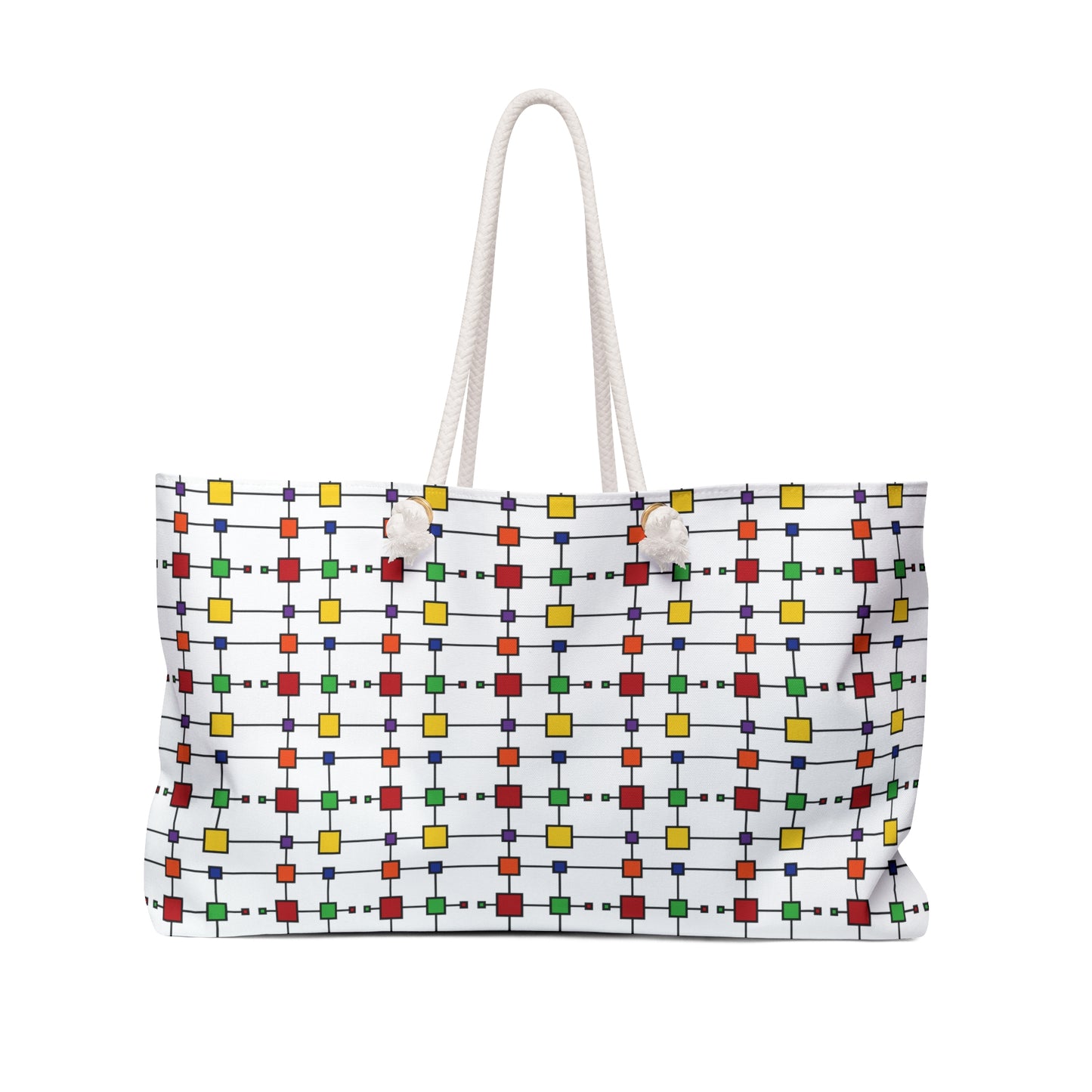 Geometric Black Grid with Squares - White ffffff - Weekender Bag