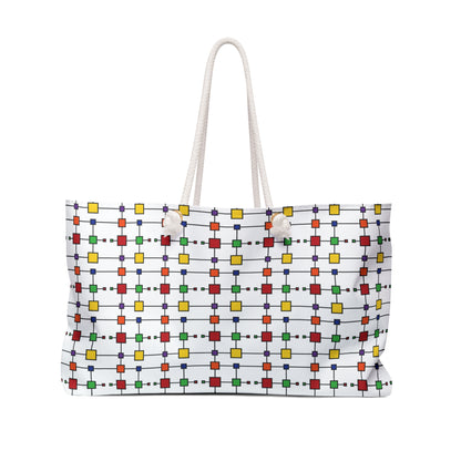 Geometric Black Grid with Squares - White ffffff - Weekender Bag