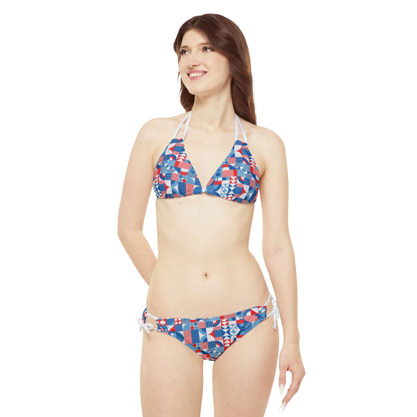 Red White and Blue Bold Pattern - Oil Paint Texture - Strappy Bikini Set