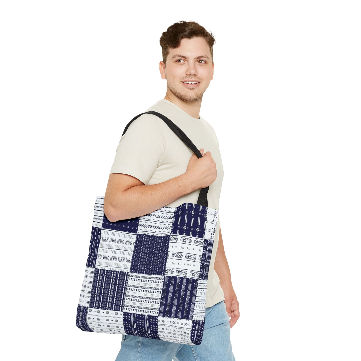 Mud Cloth Pattern - Blue White - Tote Bag