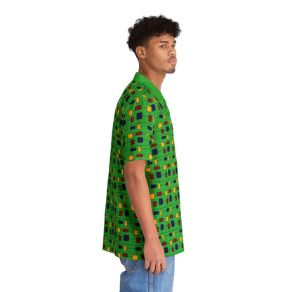 Inspired by Piet Mondrian - Lime Green 21C12E - Men's Hawaiian Shirt