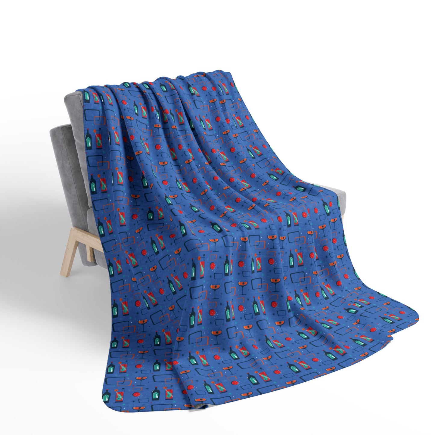 Fleece Sherpa Blanket - Cocktail Time - Azure