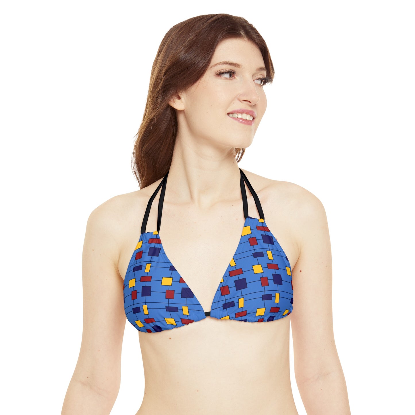 Inspired by Piet Mondrian - Blue Bolt 00b3ff - Strappy Bikini Set