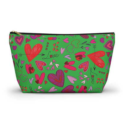 Heart doodles - Lime Green 21C12E - Accessory Pouch w T-bottom