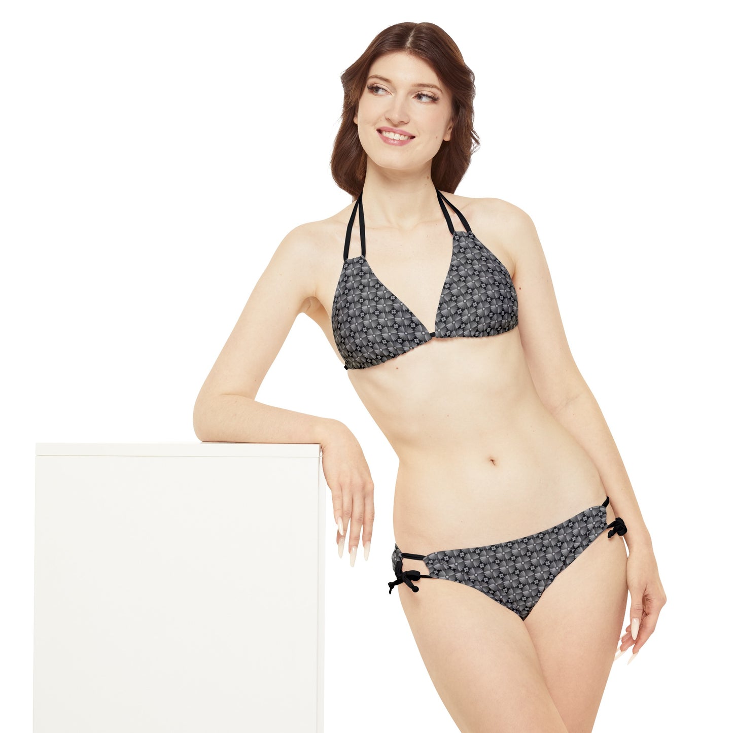 Letter Art - I - Gray - Black 000000 - Strappy Bikini Set