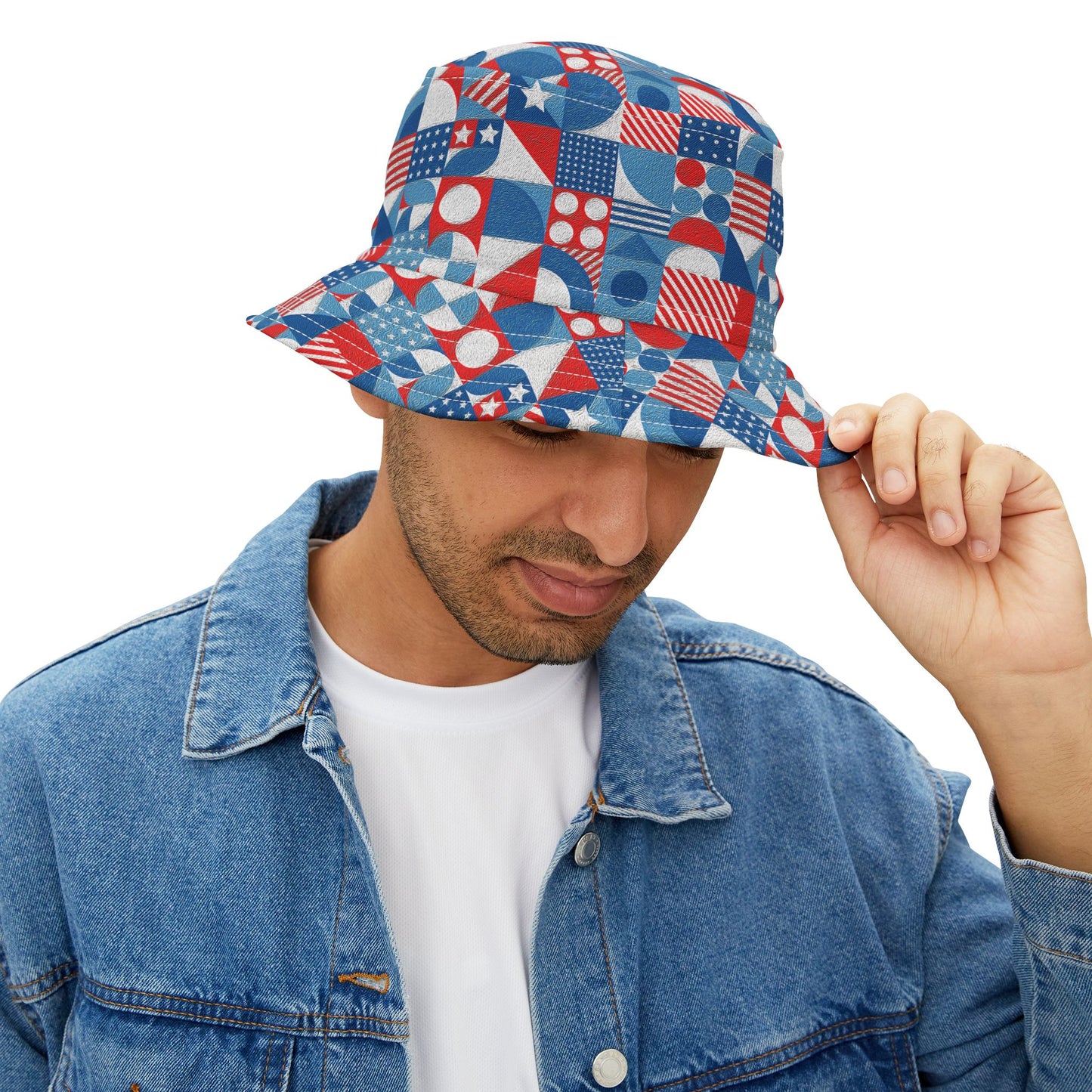 Red White and Blue Bold Pattern - Oil Paint Texture - BIG - Bucket Hat (AOP)