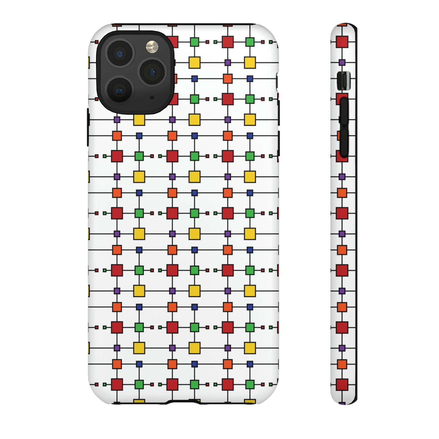 Geometric Black Grid with Squares - White ffffff - Tough Cases