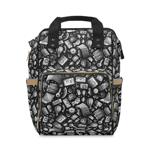 Travel Vibes - Gray on Black 000000  - Multifunctional Diaper Backpack