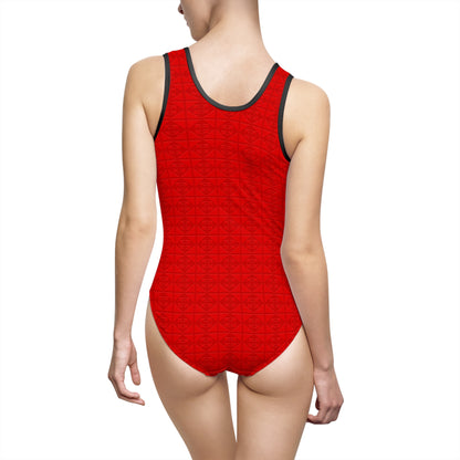 Embossed Geometric Pattern - Red - Women's Classic One-Piece Swimsuit