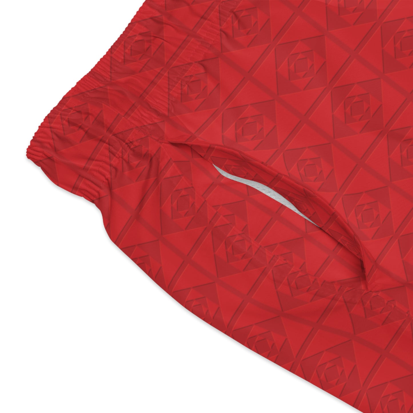 Embossed Geometric Pattern - Red - Swim Trunks