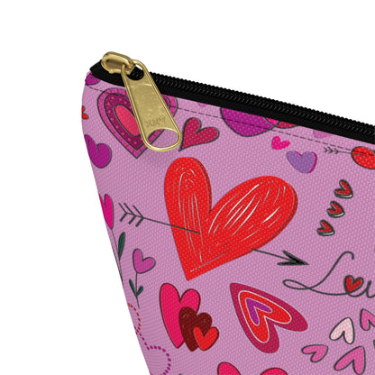 Heart doodles - Fuschia Pink ff8eff - Accessory Pouch w T-bottom