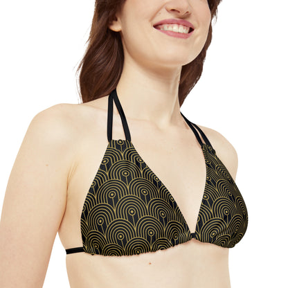 Art Deco 10 - Black 000000 - Strappy Bikini Set