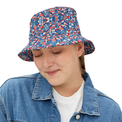 Red White and Blue Bold Pattern - Oil Paint Texture - Bucket Hat (AOP)