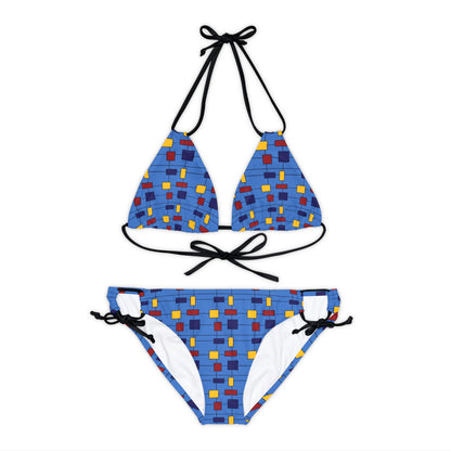 Inspired by Piet Mondrian - Blue Bolt 00b3ff - Strappy Bikini Set