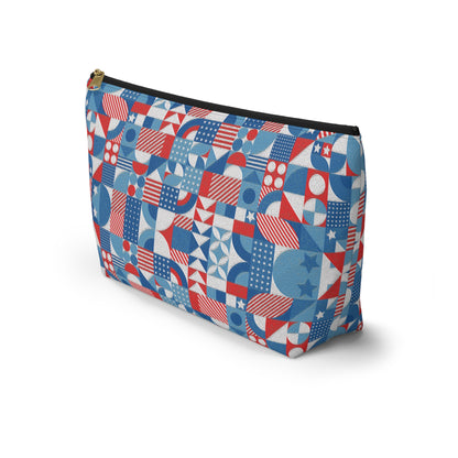 Red White and Blue Bold Pattern - Oil Paint Texture - Accessory Pouch w T-bottom