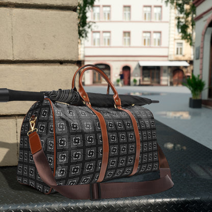 Intersecting Squares - Gray - Black 000000 - Waterproof Travel Bag