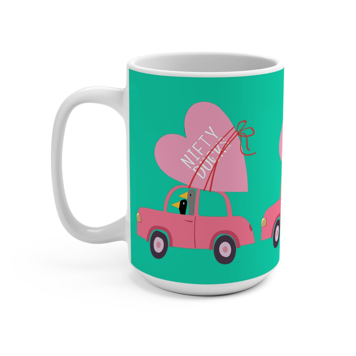 Ducks delivering a lot of love - Turquoise 12d3ad - Mug 15oz