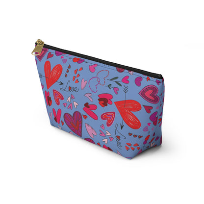 Heart Doodles - Fennel Flower 74a6ff - Accessory Pouch w T-bottom