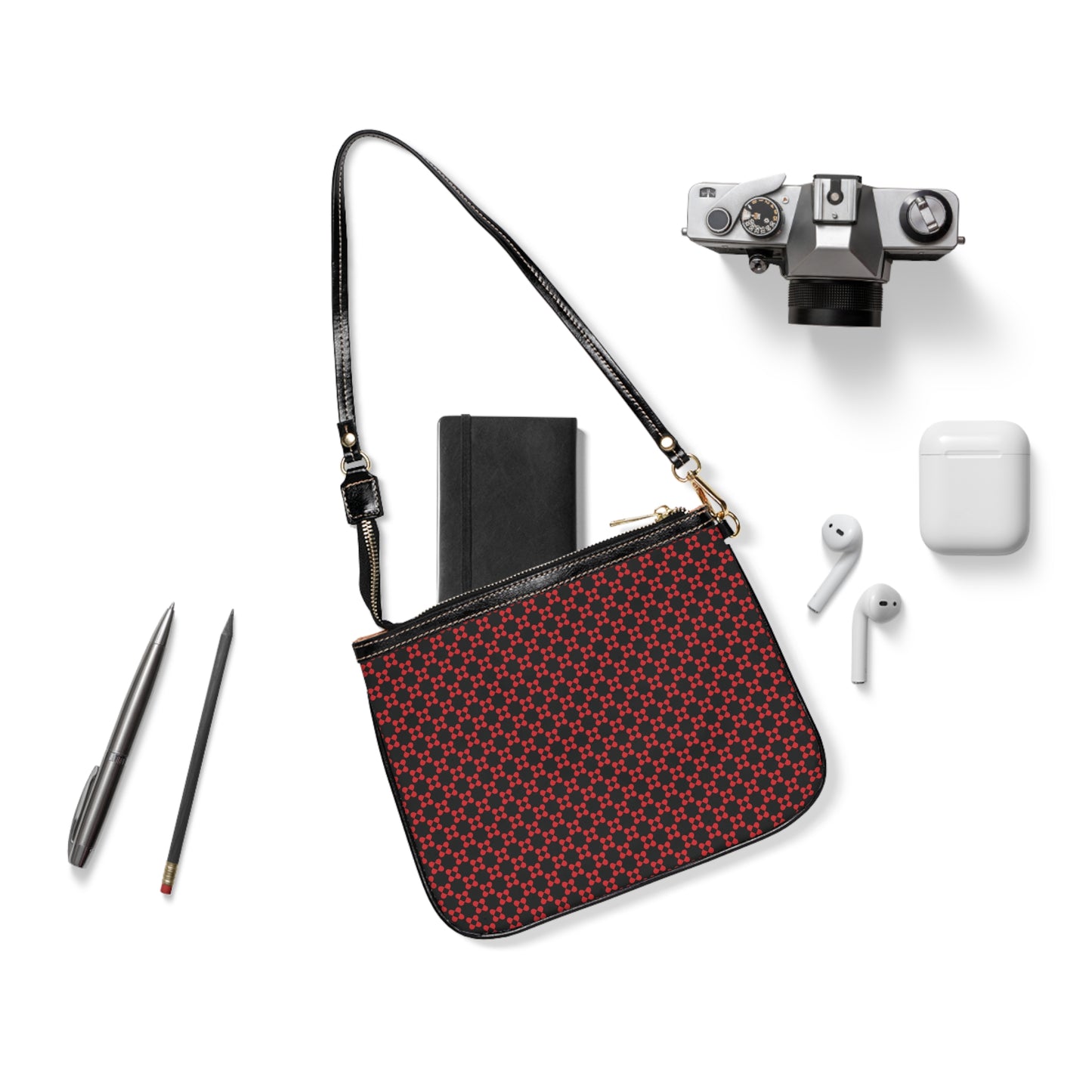 Pixel Petals - Red - Black - Small Shoulder Bag