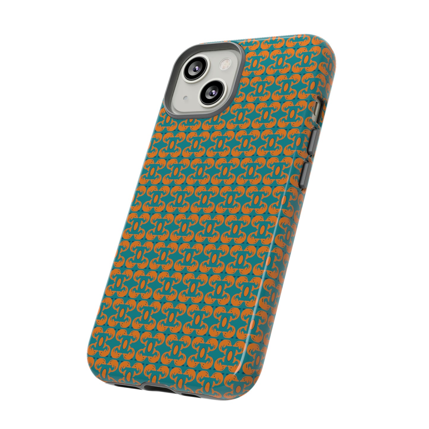 Playful dolphins - Orange - Aqua 008E97 - Tough Cases