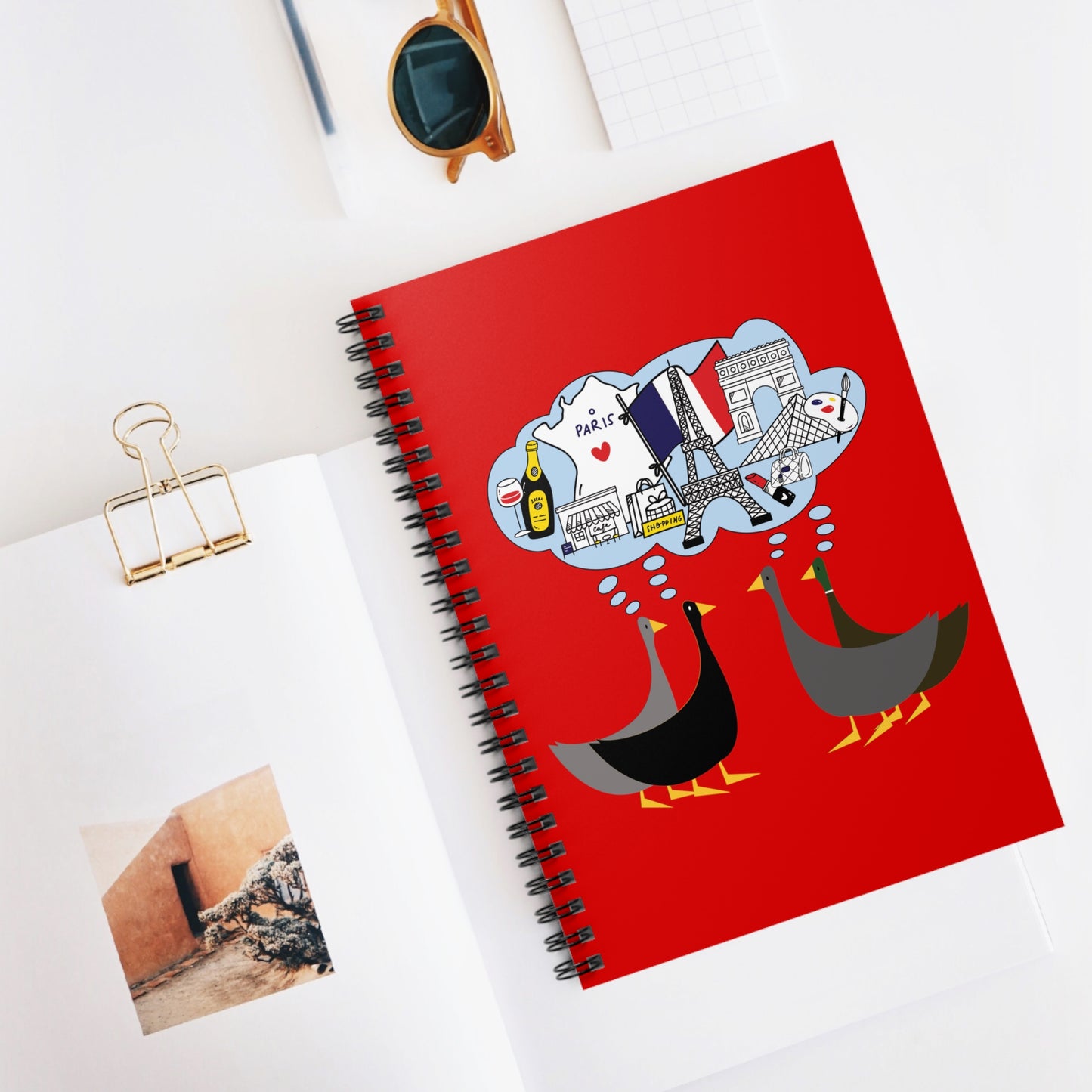 Ducks dreaming of Paris - Scarlet de0000 - Spiral Notebook - Ruled Line