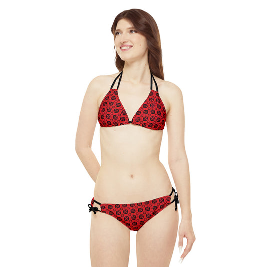 Letter Art - B - Red - Black 000000 - Strappy Bikini Set