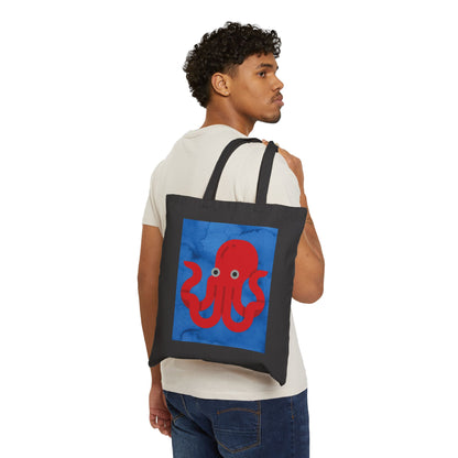 BIG Octopus - Dark Blue Watercolor Background - Cotton Canvas Tote Bag