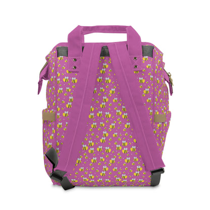 Lots of Bees - Pink #ff42eb  - Multifunctional Diaper Backpack