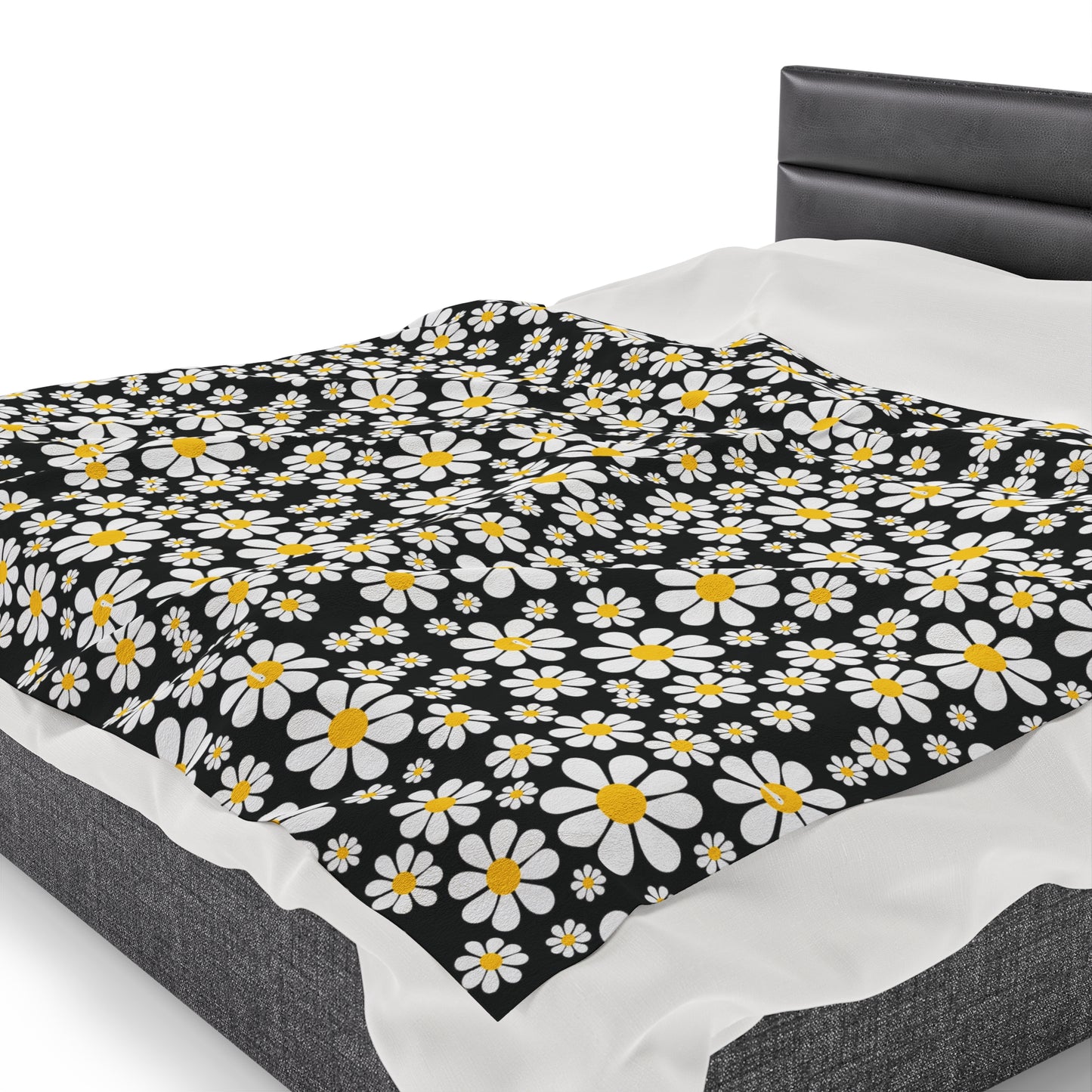 Ducks in Daisies - Black 000000 - Velveteen Plush Blanket