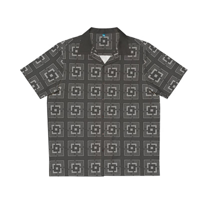 Intersecting Squares - Black Gray - Black 000000 - Black collar - Men's Hawaiian Shirt
