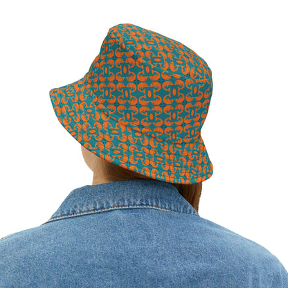 Playful dolphins - Orange - Aqua 008E97 - Bucket Hat (AOP)